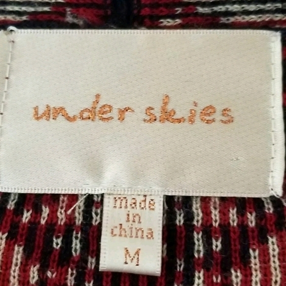 Under Skies Aztec Tribal Dark Red Navy Blue Belted Open Cardigan Size M Boho - Picture 3 of 6